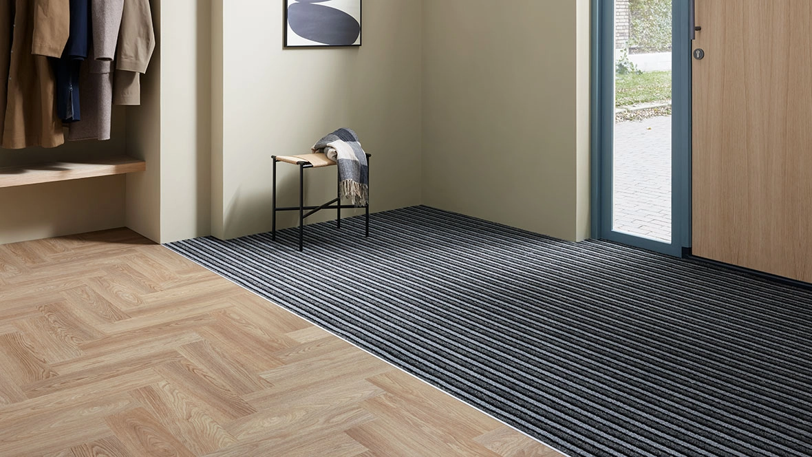 Close-up van Coral mat met Econyl garen